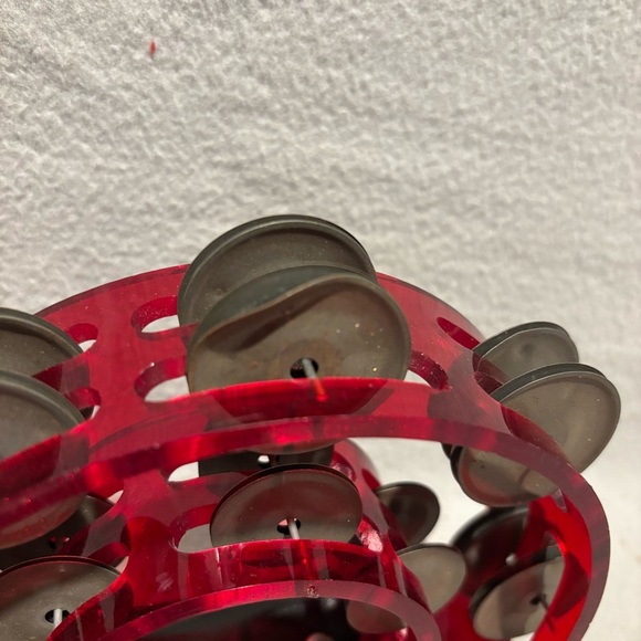 Heavy Duty Red Plastic Half Moon Pandero Tamborine with Jingles - Picture 2 of 8